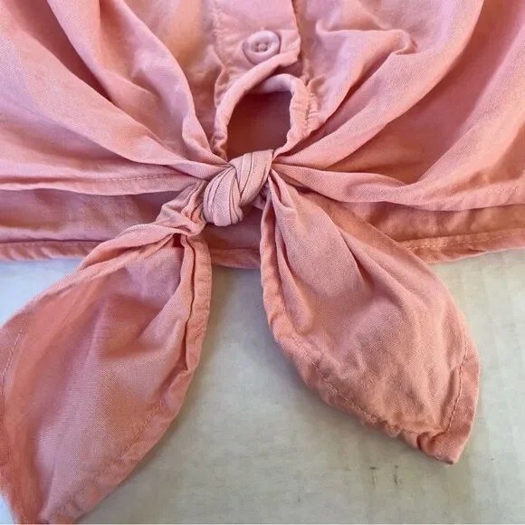 Anthropologie Cloth & Stone Pink Button-Up Long Sleeve Tie Shirt Blouse SZ L - Picture 16 of 16